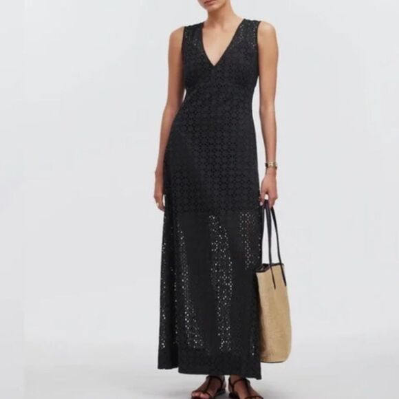 NWT Madewell Depeche Eyelet Maxi Dress Black 6 - Picture 1 of 11